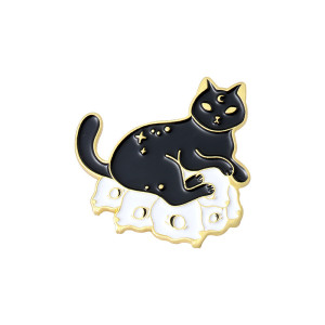 Cat on Mouse Skulls Enamel Pin Badge