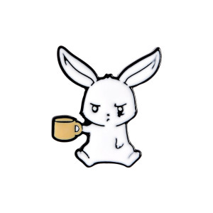 Rabbit With Coffee Mug Enamel Pin Badge