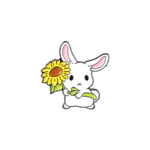 Rabbit With Sunflower Enamel Pin Badge