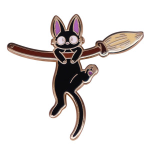 Cat And Broomstick Enamel Pin Badge 