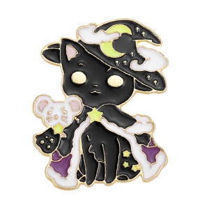 Black Witch Cat Enamel Pin Badge