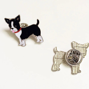 Black and White Chihuahua Dog Enamel Pin Badge
