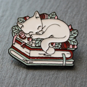Cat on Books Large Enamel Pin Badge