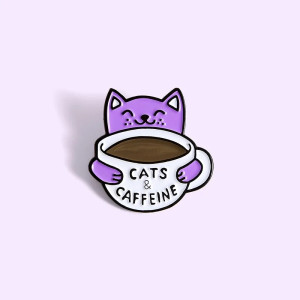 Caffeine Cat Enamel Pin Badge 