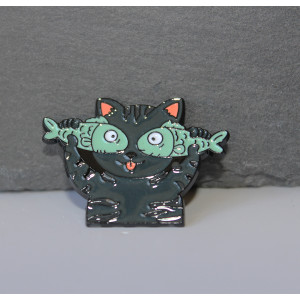 Cat with Fish Eyes Enamel Pin Badge