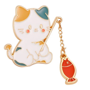 Cat Fishing Enamel Pin Badge