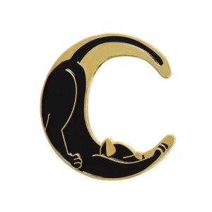Stretching Moon Cat Enamel Pin Badge UK Stock