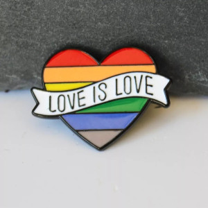 Gay Pride LGBT Rainbow Heart Enamel Pin Badge love is love