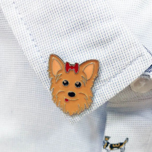 Yorkshire Terrier With Bow Enamel Pin Badge