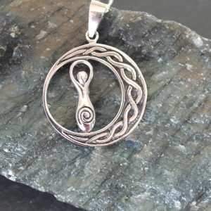 Goddess and Crecent Moon Necklace in Sterling Silver