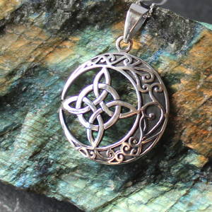 Witch's Knot and Moon Necklace In Sterling Silver