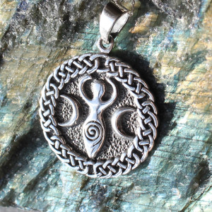 Oxidised Sterling Silver Triple Moon Goddess Necklace