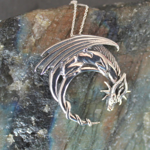Dragon And Moon Necklace In Sterling Silver