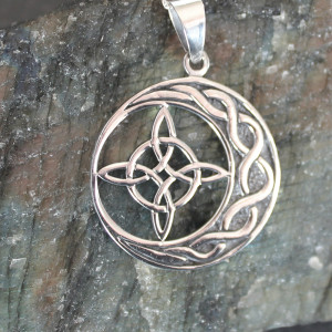 Moon and Witch's Knot Necklace In Sterling Silver