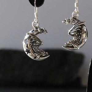 Sterling silver Lisa Parker Sleepy Dragon On Moon Earrings
