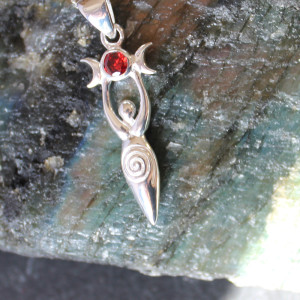 Sterling Silver Goddess Necklace With Red Gemstone
