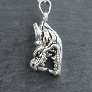 Dragons Head Necklace In Sterling Silver