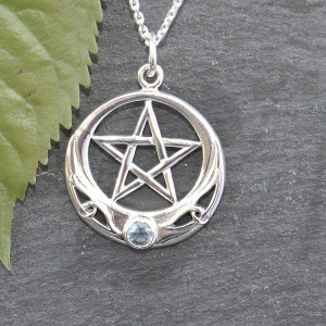 Sterling Silver Pentagram Necklace With Blue Glass Gemstone