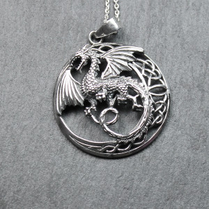 Large Sterling Silver Dragon Necklace