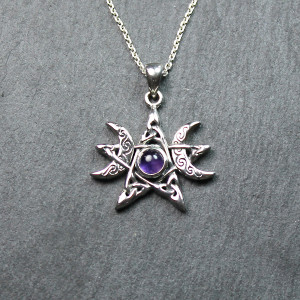 Sterling Silver Moon Phase Pendant with Amethyst By Dryad Designs