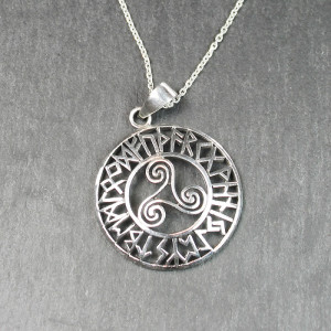 Runes And Triskele Necklace In Sterling Silver