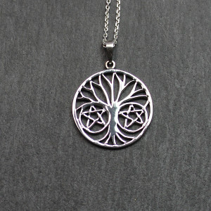 Sterling Silver Tree Of Life With Pentagrams Necklace