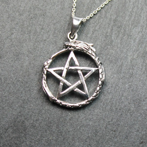 Pentagram And Dragon Sterling Silver Necklace