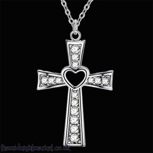 Crystal Heart Cross Necklace