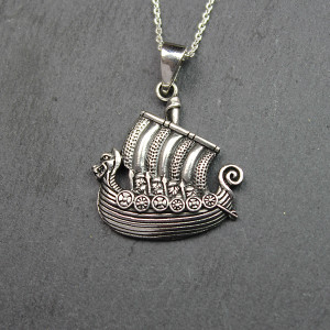 Viking Long Boat Necklace In Sterling Silver