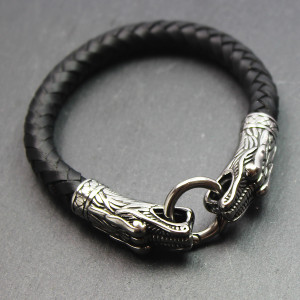 Genuine Leather Dragons Head Bracelet