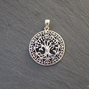 Tree Of Life Necklace In Sterling Silver With Leaf Design Edge