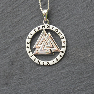 Sterling Silver Valknut And Runes Pendant By Peter Stone