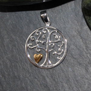 Sterling Silver Tree Of Life Necklace With Gold plated heart
