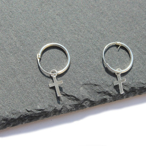 Sterling Silver Cross Hoop Earrings