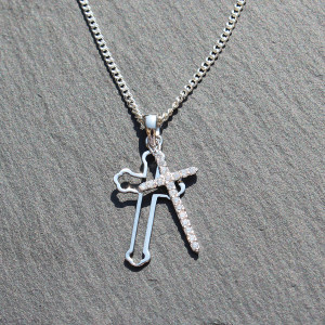 Sterling Silver Cross Necklace With Cubic Zirconia Crystals