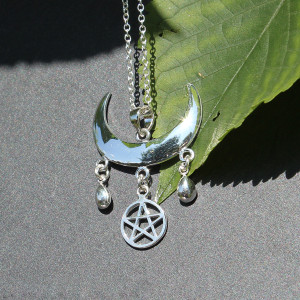 Wiccan Moon Blessings Necklace With Pentagram