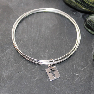 Cross Design Bangle In Sterling Silver