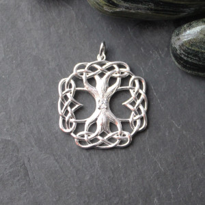 Large Sterling Silver Tree Of Life Necklace With CZ Crystal