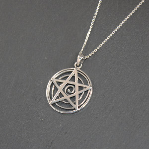 Pentagram And Sacred Spiral Necklace In Sterling Silver by Peter Stone