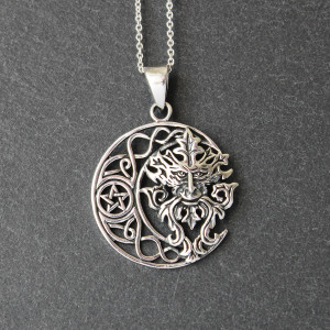 Sterling Silver Celtic Green Man And Moon Necklace