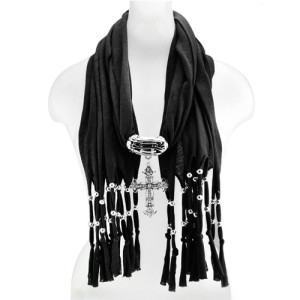 Cross Pendant Scarf In Black