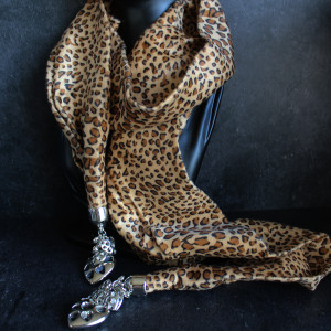 Leopard Print Narrow Scarf In Brown