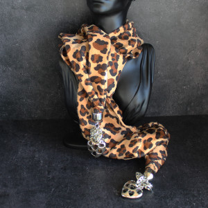 Narrow Animal Print Scarf In Brown