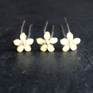 Set of Three Pale yellow Flower Hair Pins
