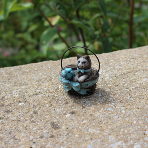 Cat In Basket Figure for a Fairy Garden