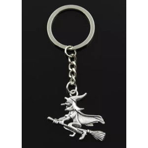Witch On Broomstick Metal Keyring