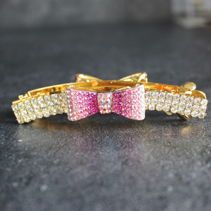 Crystal Bow Design Double Sided Hair Clip In Pink