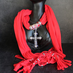 Cross Pendant Scarf In Red