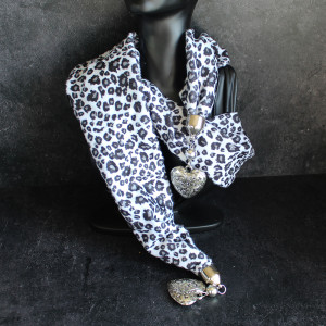 Black and White Leopard Print Skinny Scarf