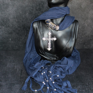Cross Pendant Scarf In Navy Blue
